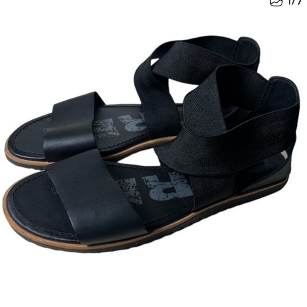 Sorel Ella II Cross Strap Black Sandals Size 8.5